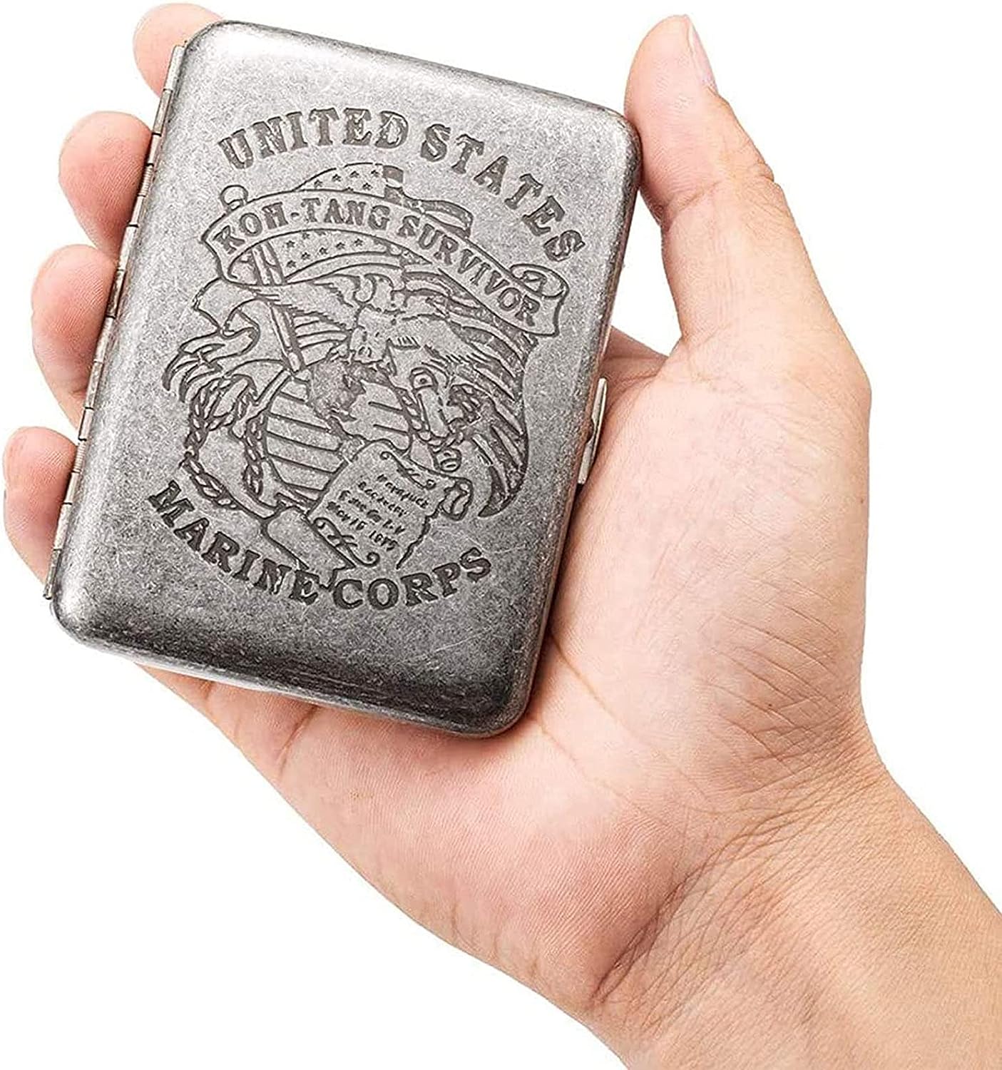 High Quality Silver Vintage Cigarette Case Marine Corps 16 Reg or king
