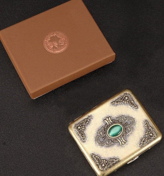 Vintage Jade Metal Cigarette Case 20 Regular & King