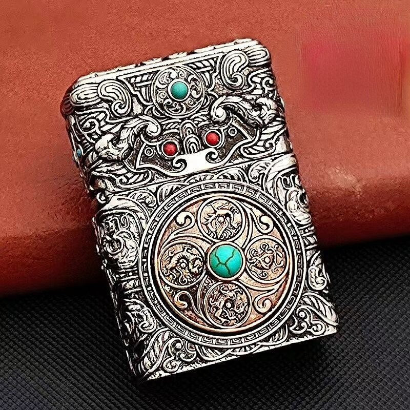 Gold & Silver  Classic Zippo Style Gothic Lighter