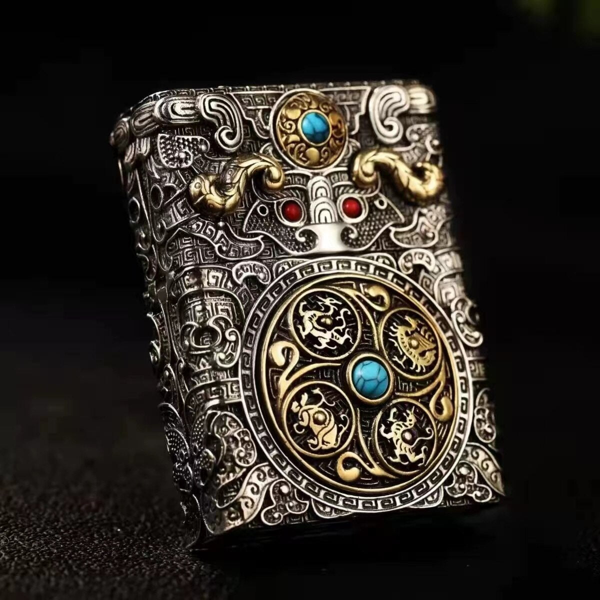 Gold & Silver  Classic Zippo Style Gothic Lighter