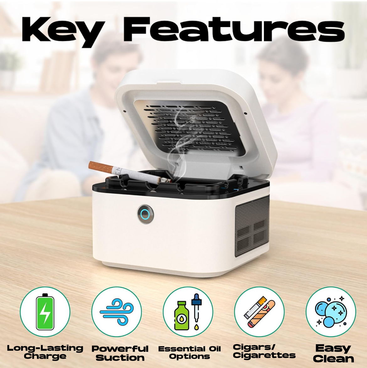 Premium Smokeless Ashtray Smoke Elimination USB Air Filtration