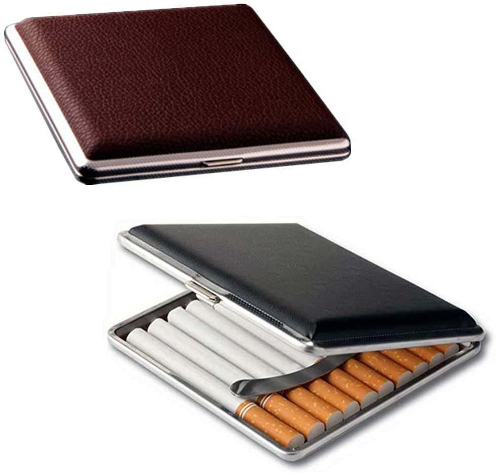 Elegant Leather Cigarette Case Metal King Size