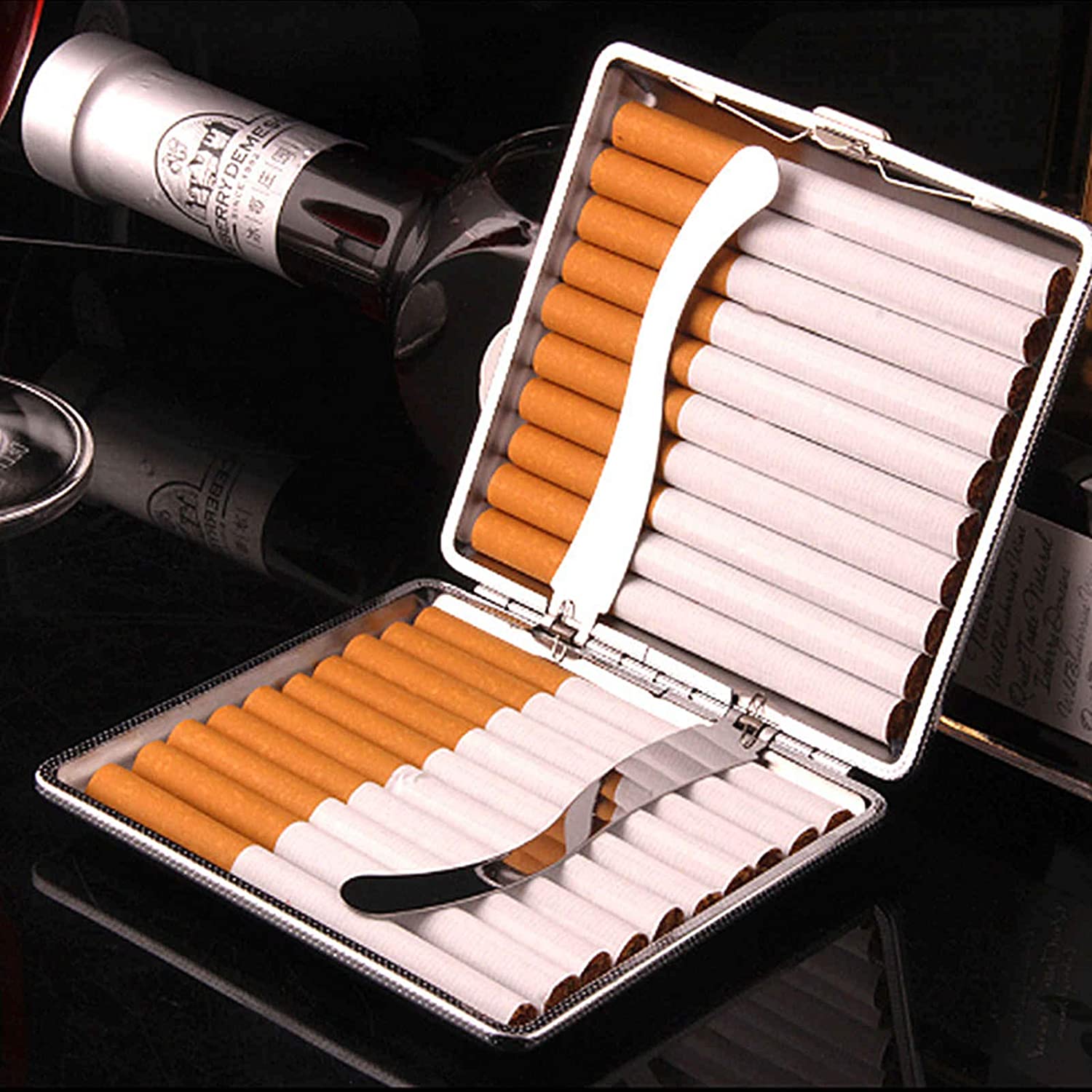 Elegant Leather Cigarette Case Metal King Size