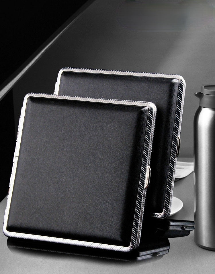 Elegant Leather Cigarette Case Metal King Size