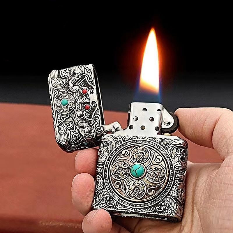 Gold & Silver  Classic Zippo Style Gothic Lighter