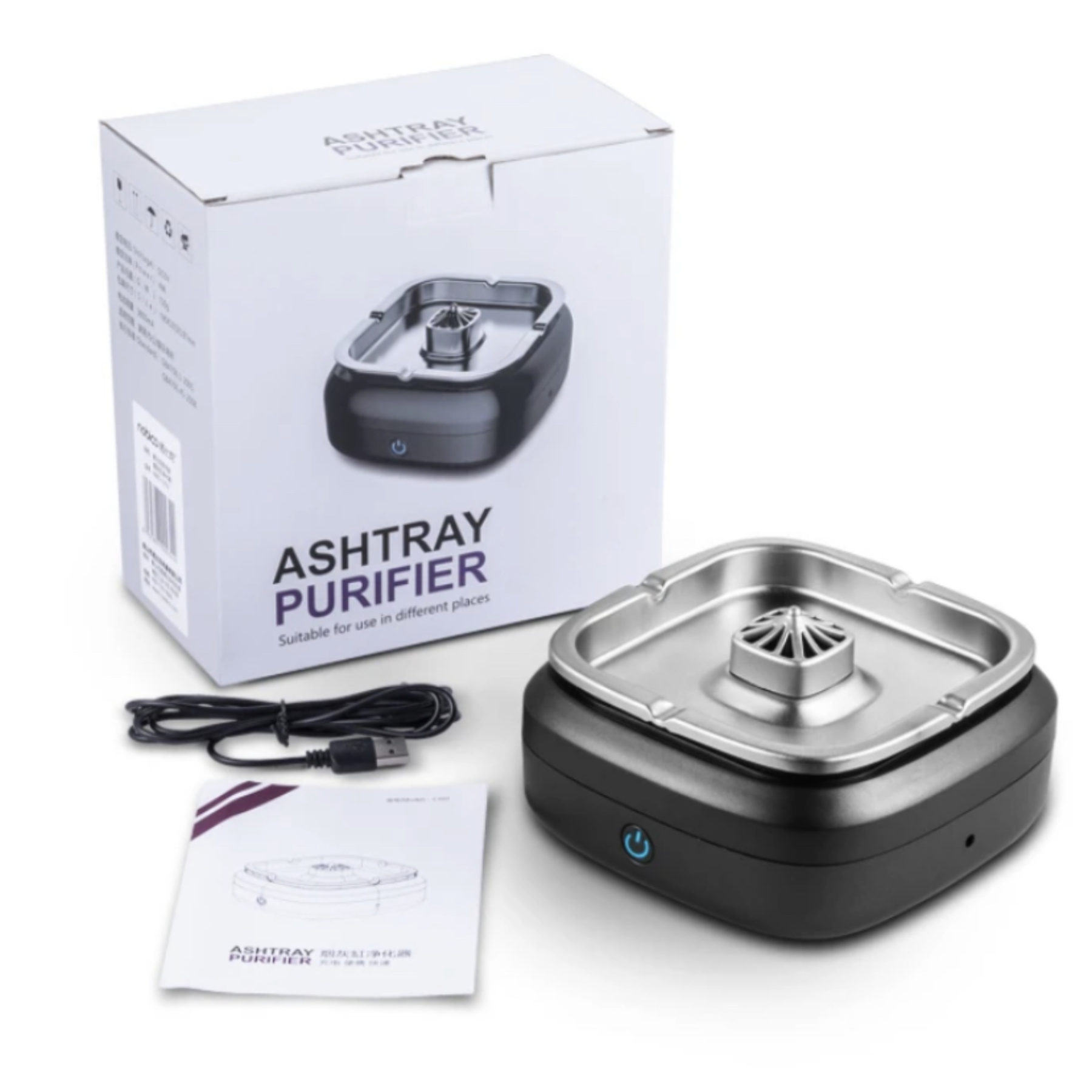 Metal Smokeless Ashtray USB Washable Filter Smoke Elimination