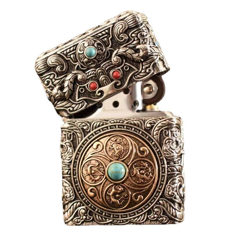 Gold & Silver  Classic Zippo Style Gothic Lighter