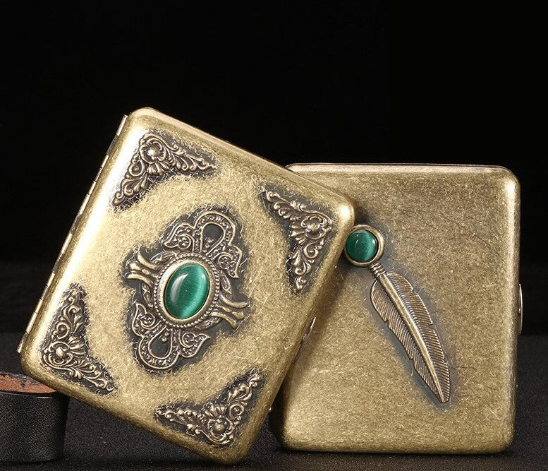 Vintage Jade Metal Cigarette Case 20 Regular & King