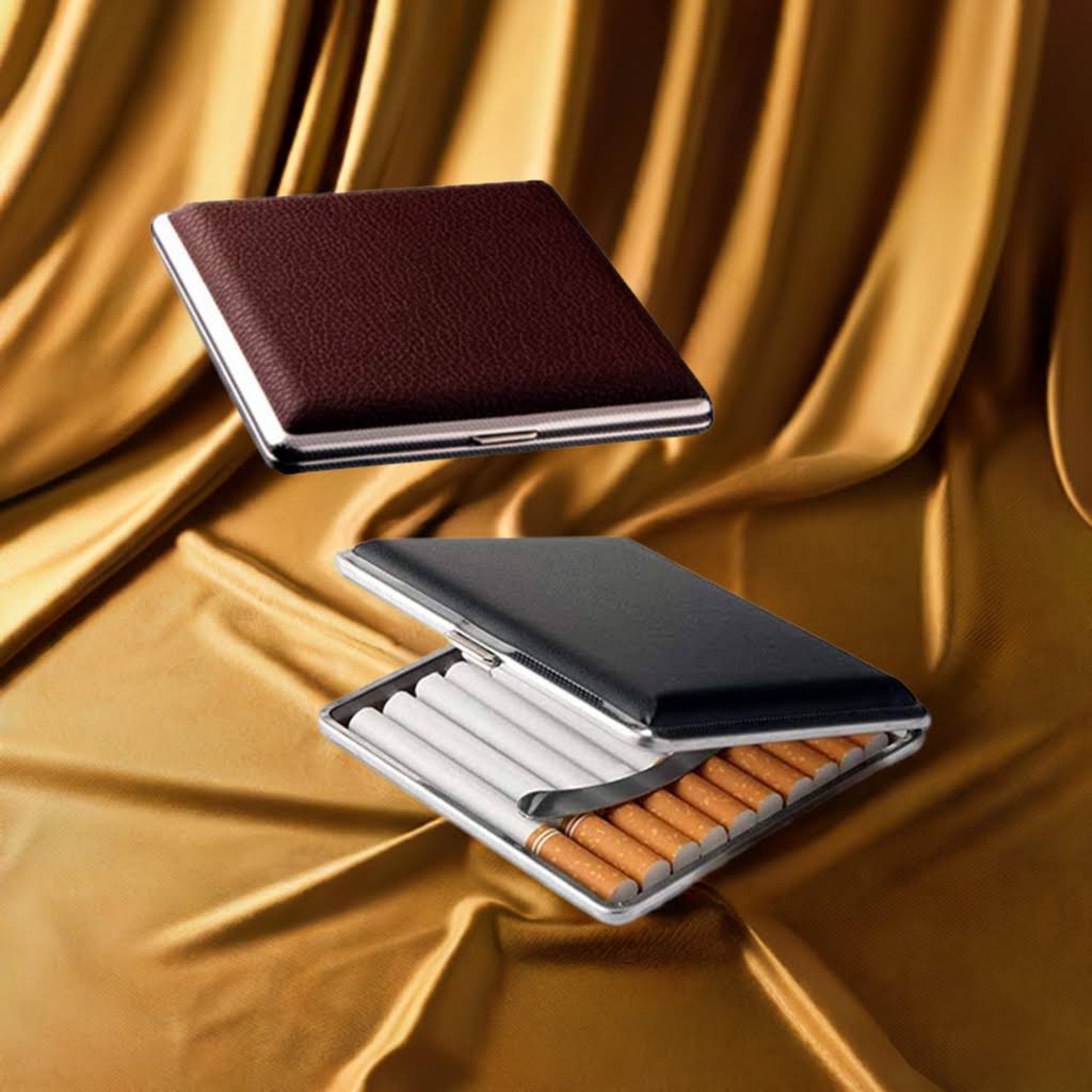 Elegant Leather Cigarette Case Metal King Size