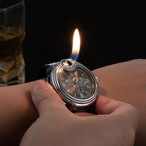 2-in-1 Executive Lighter Watch Butane Soft Flame Windproof Quartz Movement