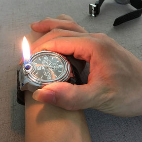 2-in-1 Executive Lighter Watch Butane Soft Flame Windproof Quartz Movement